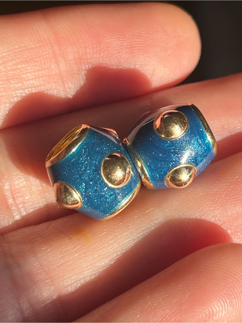 14k Gold Blue Enamel Charm  Beads with Gold Accents